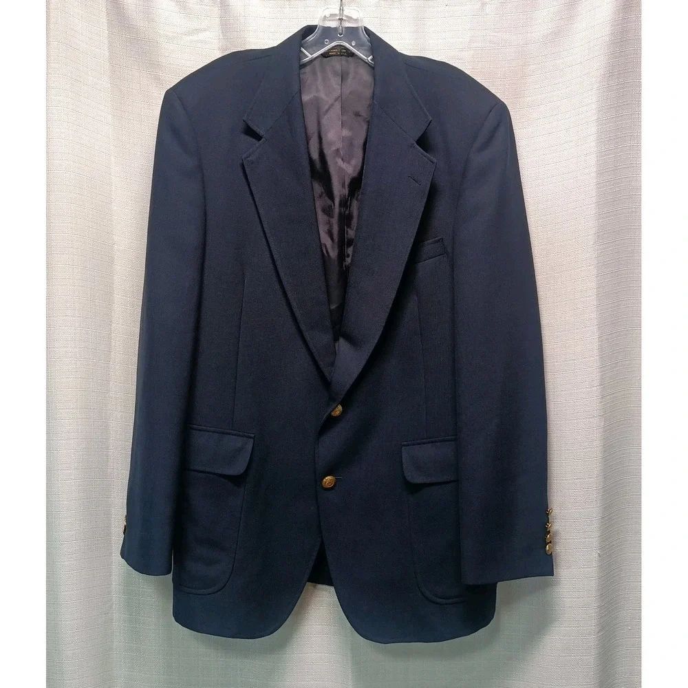 Vtg‎ Talbot Jaimes Navy Blue 2 Gold Button Sport Coat Blazer Mens 42L USA Preppy